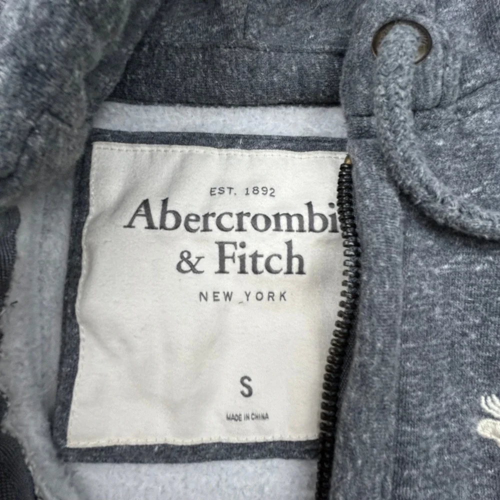 Abercrombie & Fitch Mens S Heather Grey Full Zip Hoodie Moose Logo‎ Y2K Vintage